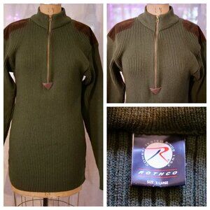 ROTHCO Quarter Zip Commando Sweater Mens Olive Acrylic Shoulder Patch #6347 XL